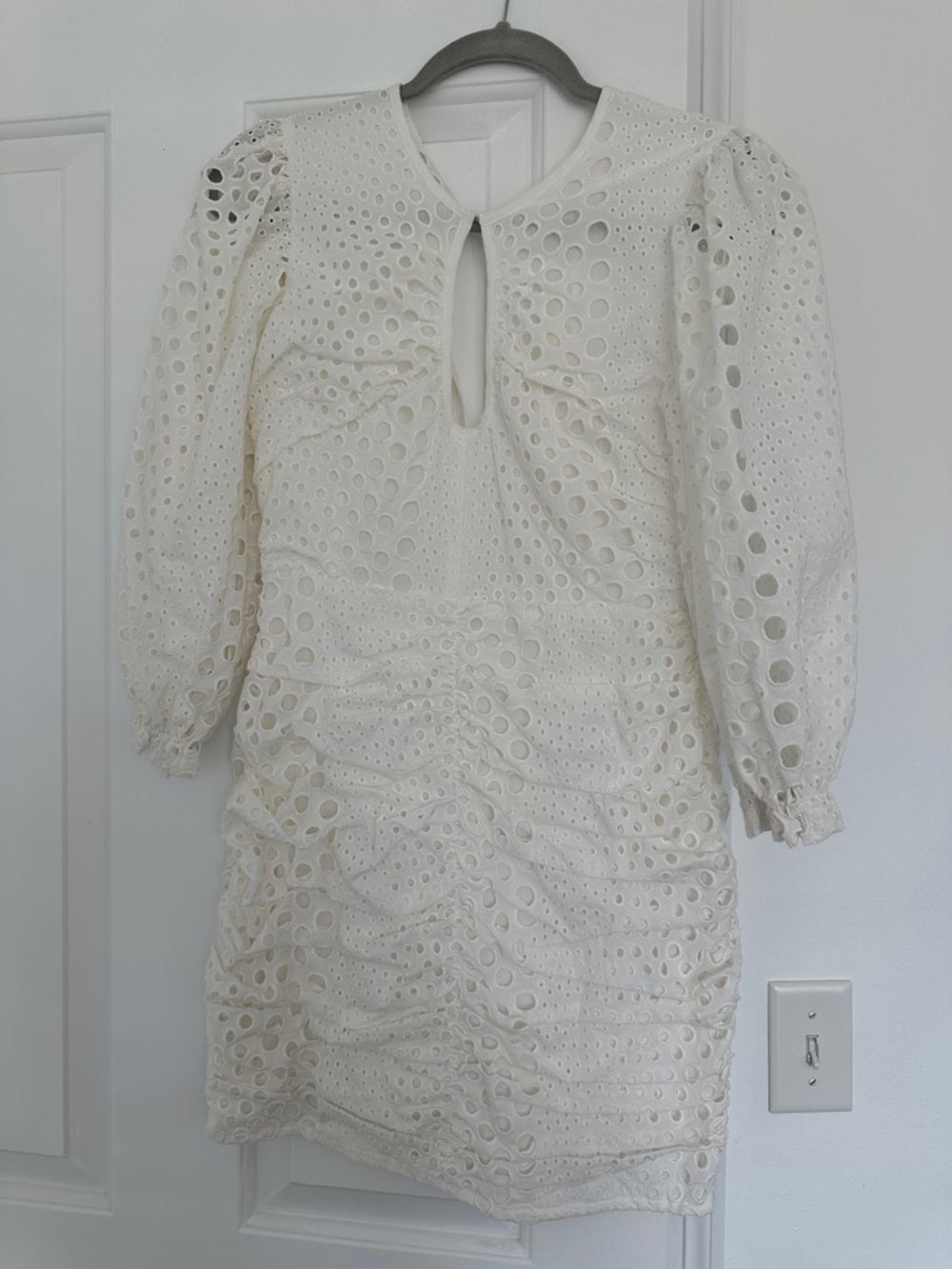 Fanco White Eyelet Puff-Sleeve Mini Dress